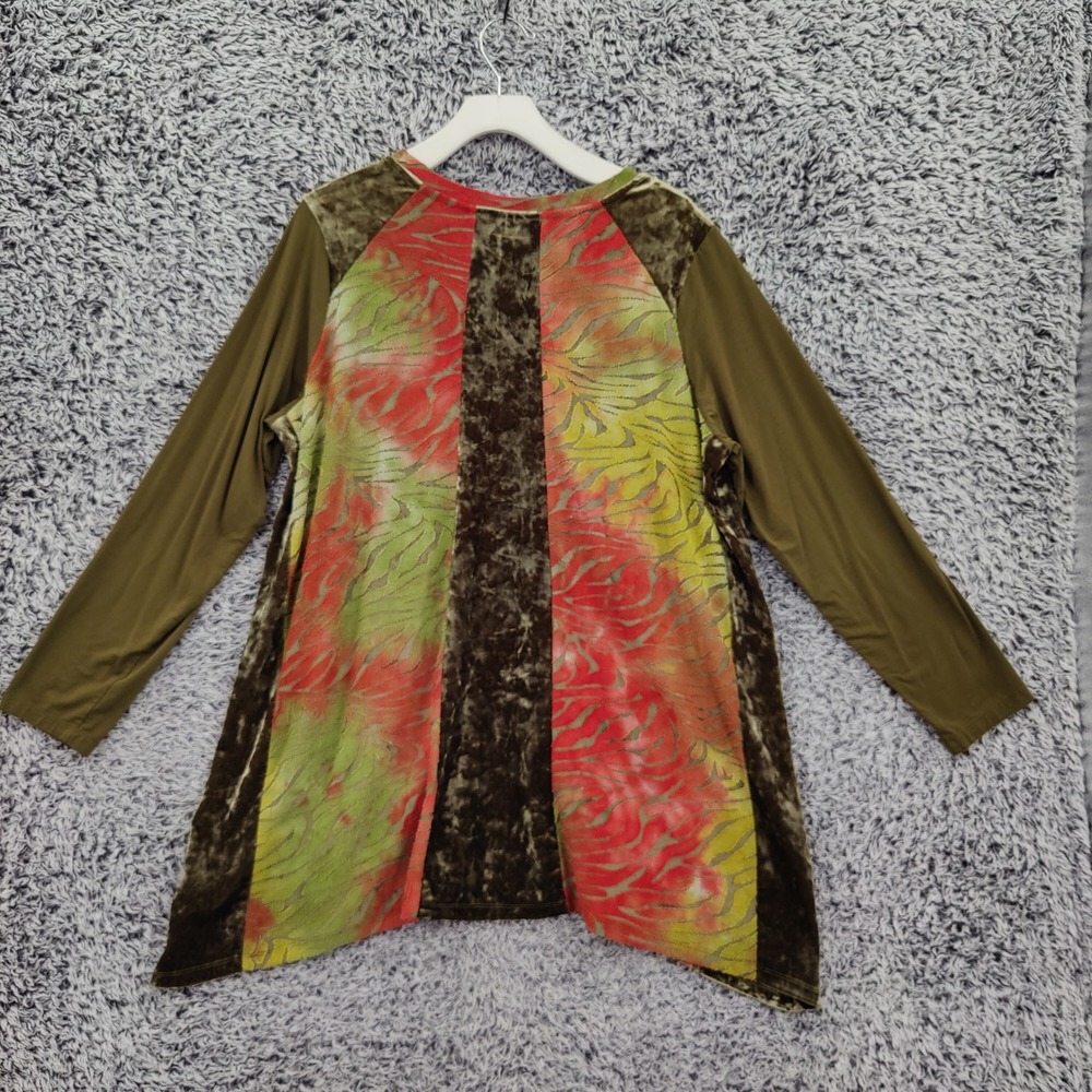 LOGO Women Whimsigoth Burnout Velvet Festival Vamp Tunic 1X Green Red Abstract - Picture 4 of 16